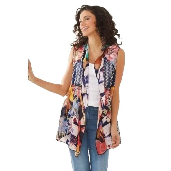 Soft Surrounding Patchwork Boho Vest Women Size M Multicolor - Picture 1 of 13